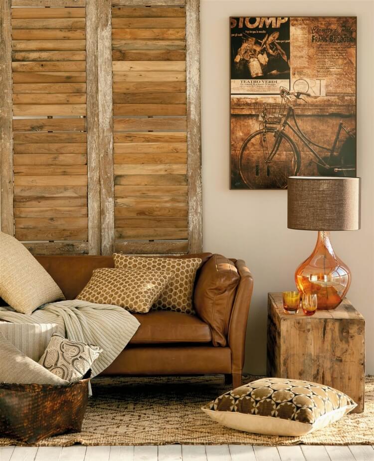 idée décorer mur dessus canapé contre-vent en bois