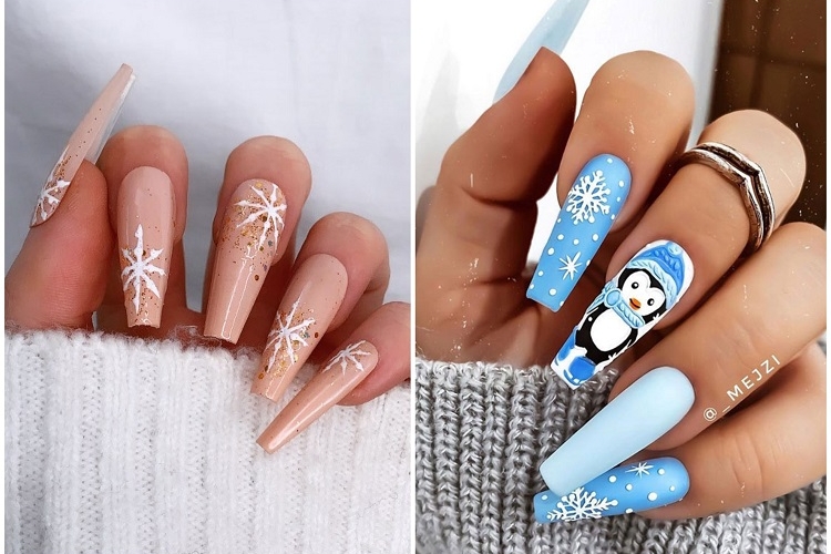 Nail Art Noël flocon de neige - idées de manicures à copier