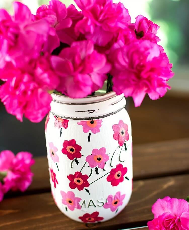 bricolage avec bocal en verre Mason vase deco fleurs