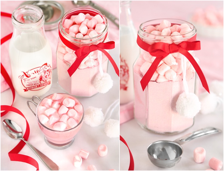 mix chocolat chaud fraise guimauves pot Mason cadeau gourmand Saint Valentin