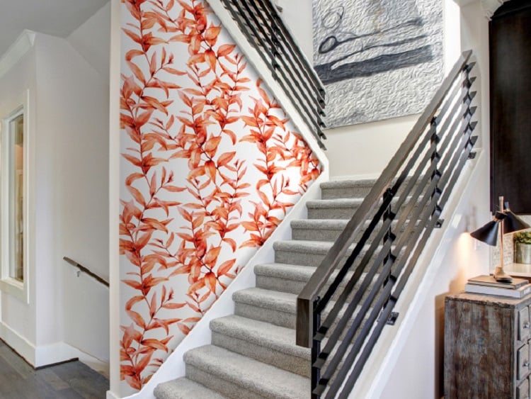 papier peint contemporain corail vivant revêtement mur escalier