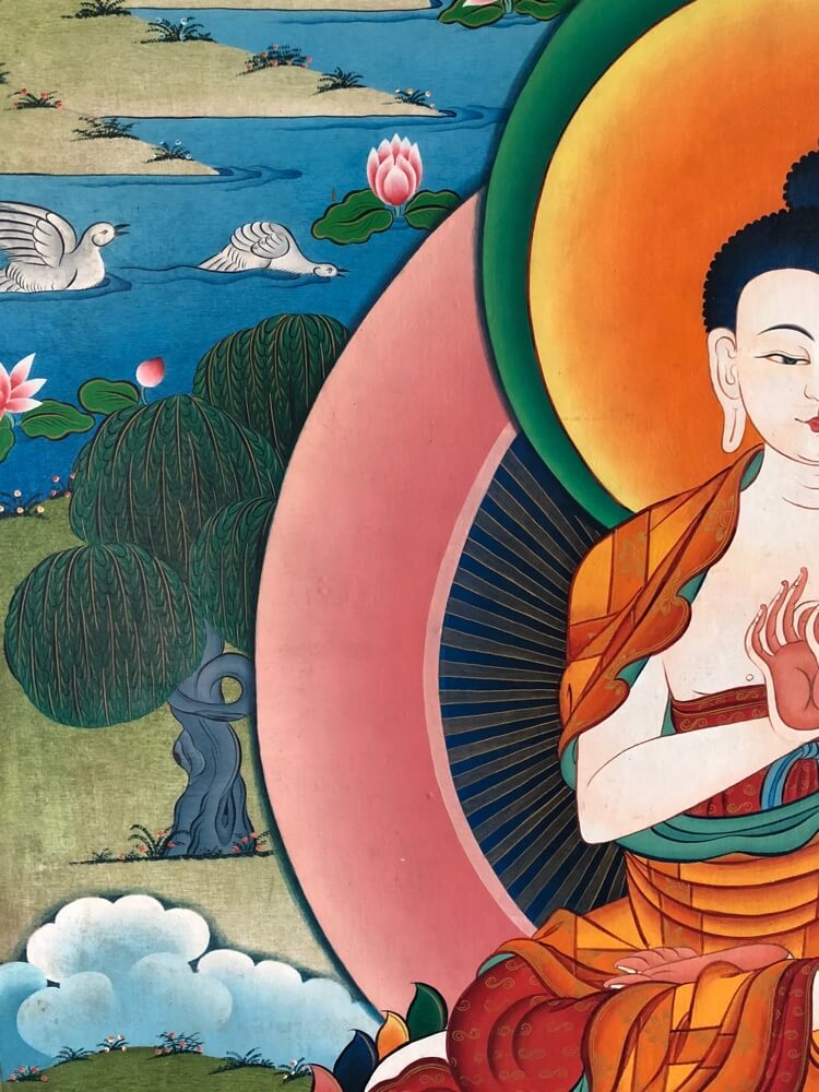 tableau Bouddha posture lotus couleurs vives