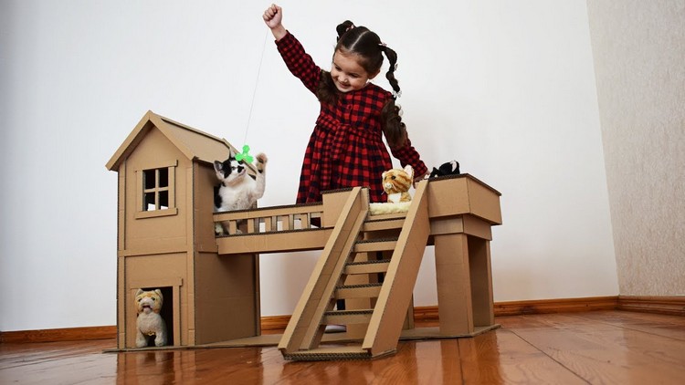 cabane chateau masion lit chat jouet enfant boites carton
