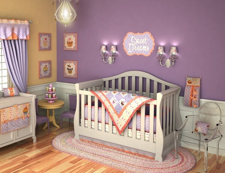 couleurs chambre bébé garçon combiner violet orange pastel
