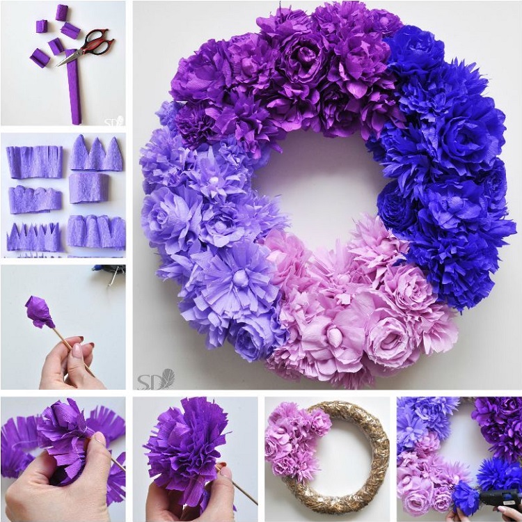 couronne printanière avec des fleurs violettes