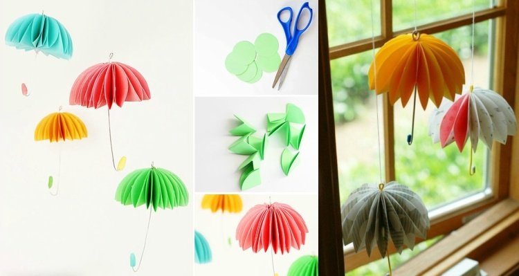 decoration diy fenetre printemps rideau guirlande parapluis origami en carton