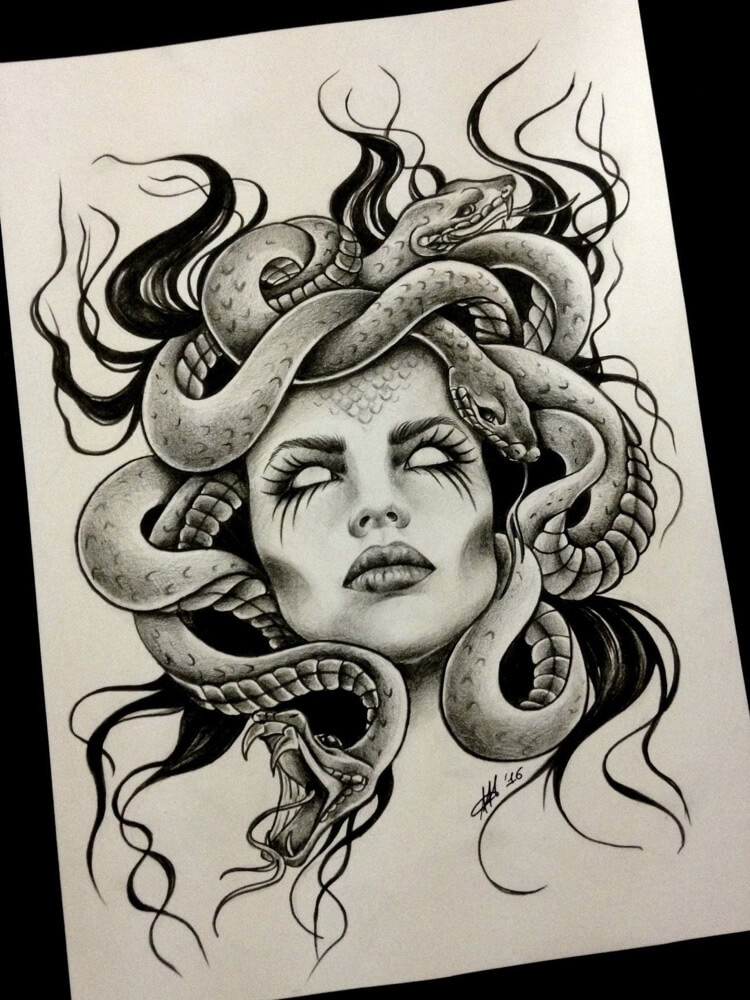 dessin tatouage tete meduse gorgone