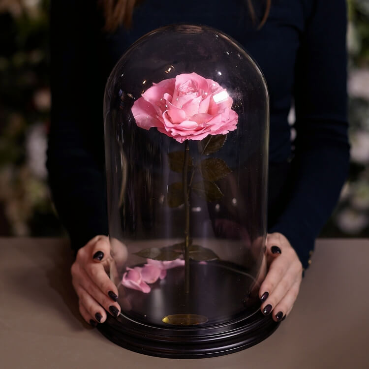 idée cadeau pour femme sain-valentin rose sous cloche