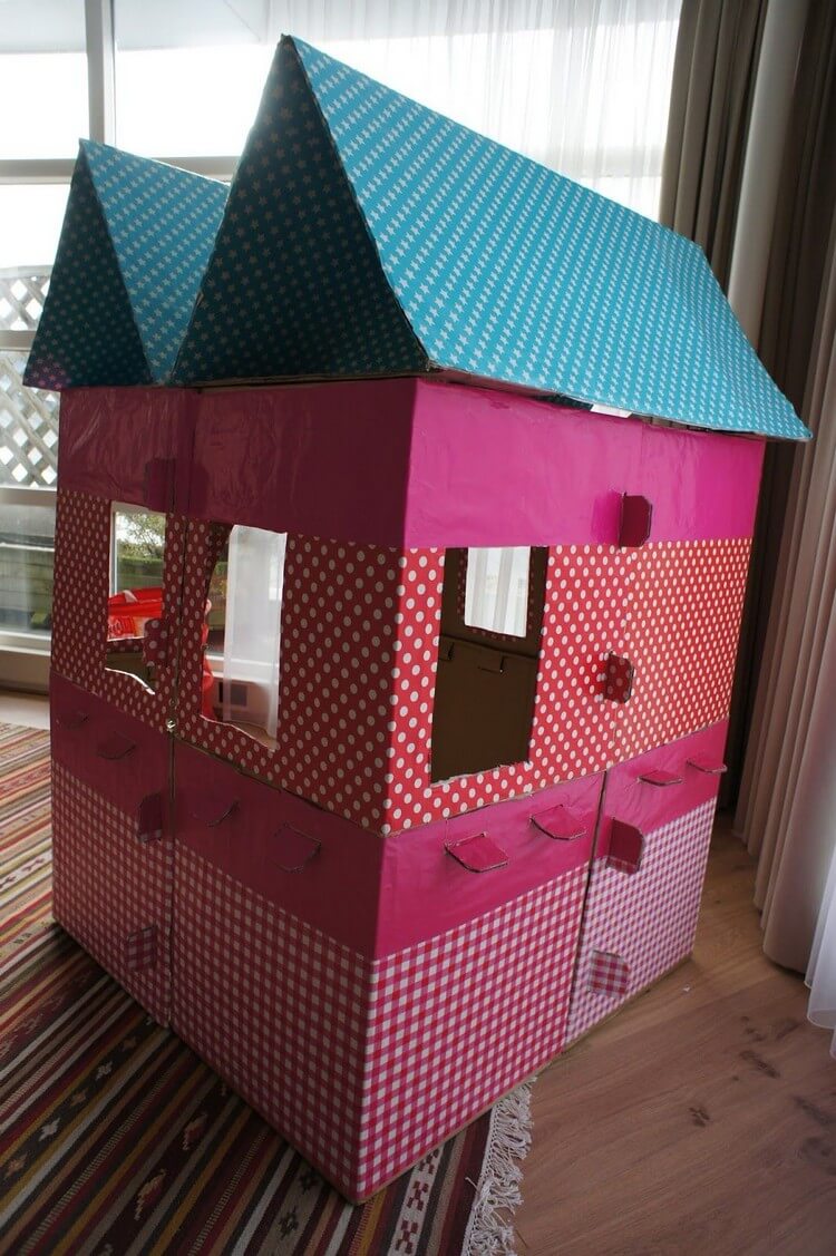 idée décoration papier motifs cabanes enfant boite carton