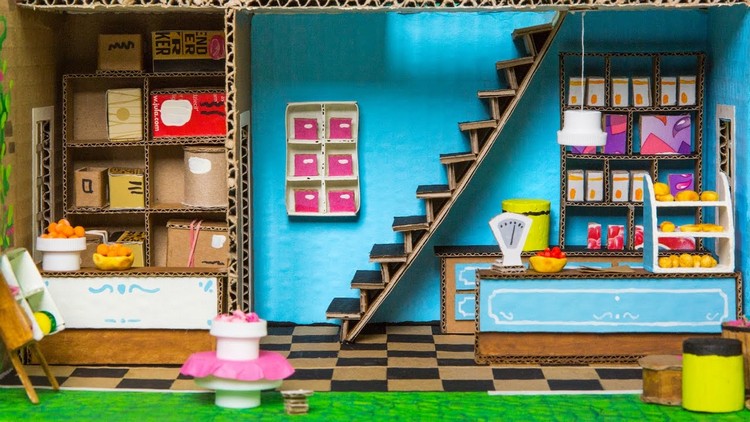 intérieur maison poupées magasin enfant boites carton recyclées