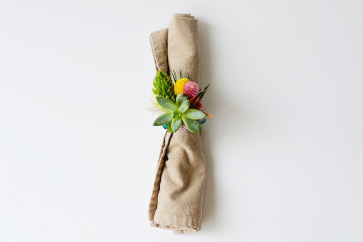 rond de serviette original fleurs succulentes serviette tissu