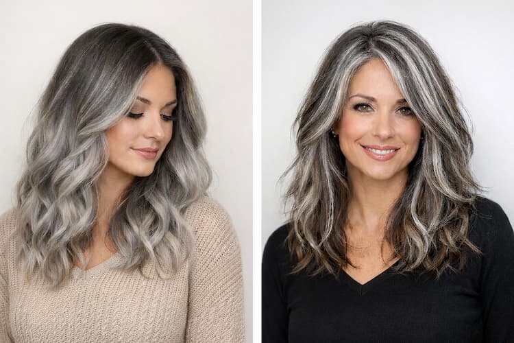 balayage gris vs mèches grises femme