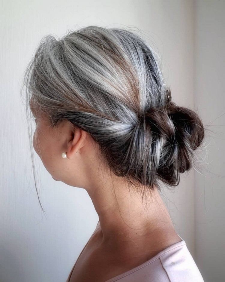 The effect of salt and pepper on gray and white hair glamorous low bun hairstyles