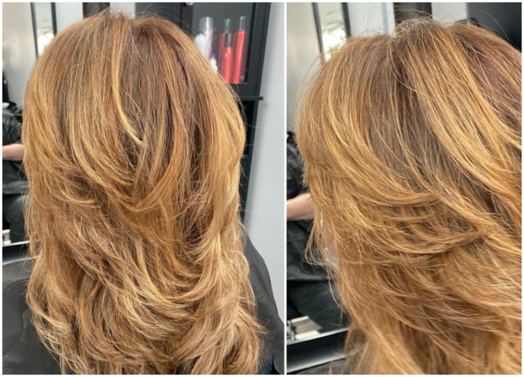 coloration cheveux gris femme coloration brun bronzé balayage coupe cheveux dégradée femme 50 ans