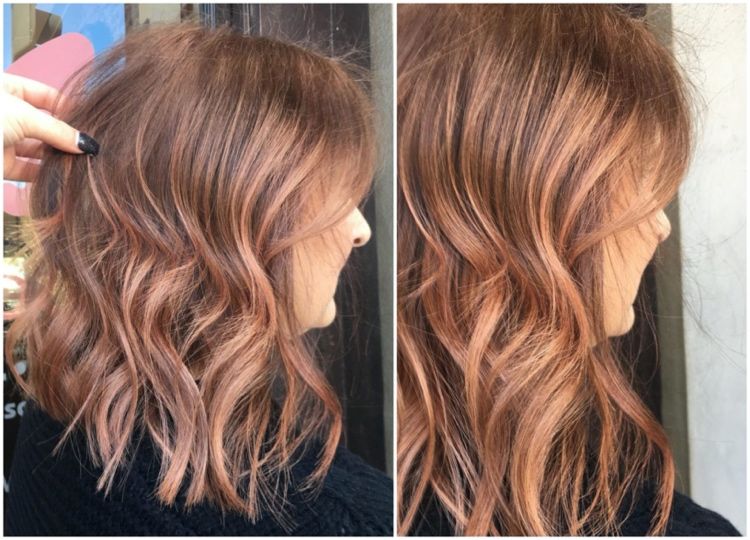 Coloring woman with medium long hair 50 years old rose gold and brown