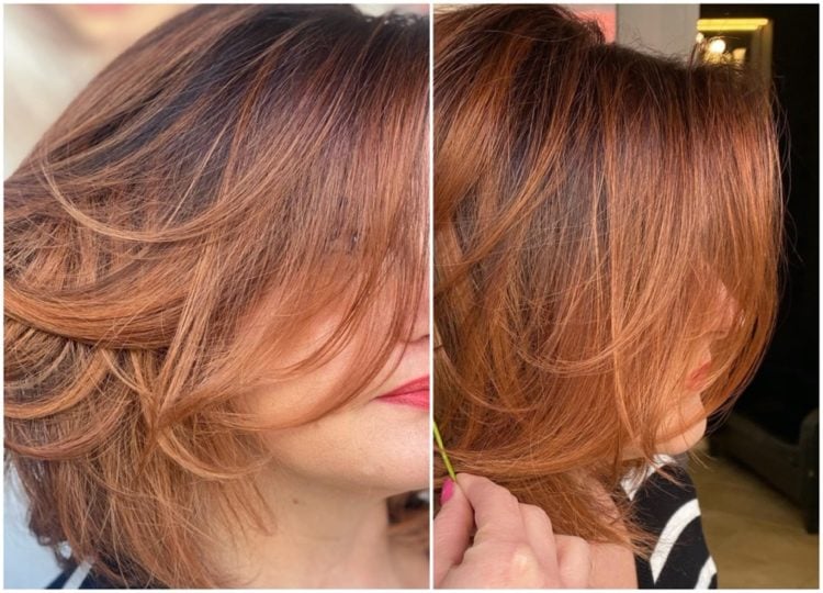 coloration femme 40 ans spicy ginger cheveux courts coupe carré dégradé