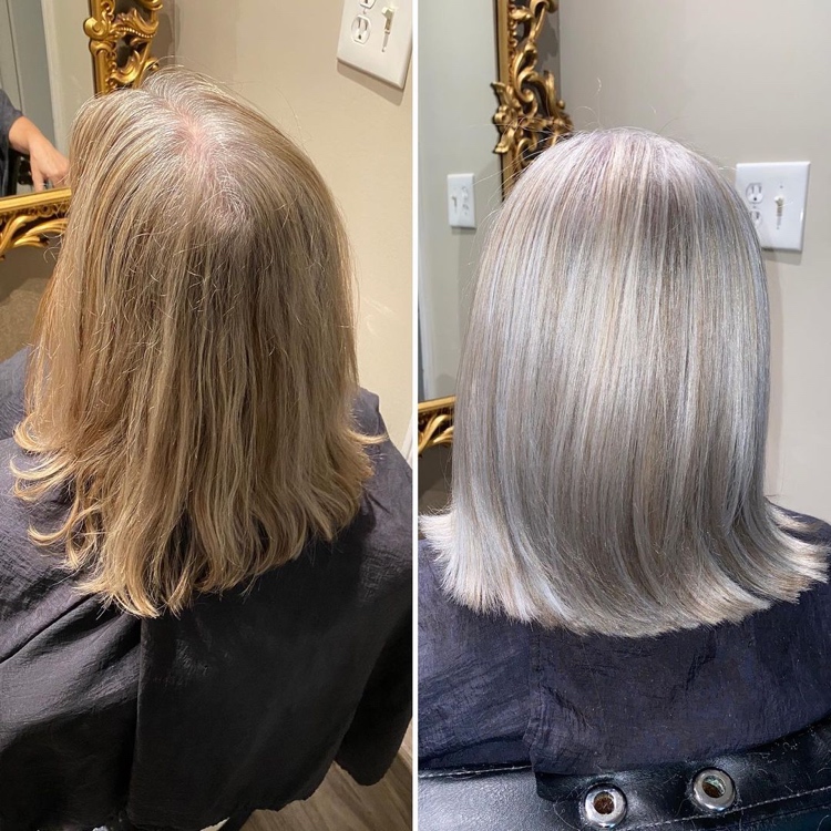 Women haircut 50 years old 60 years old silver gray coloring cutting