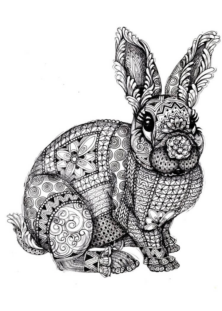 dessin graphique lapin paques détails mandala coloriage adulte
