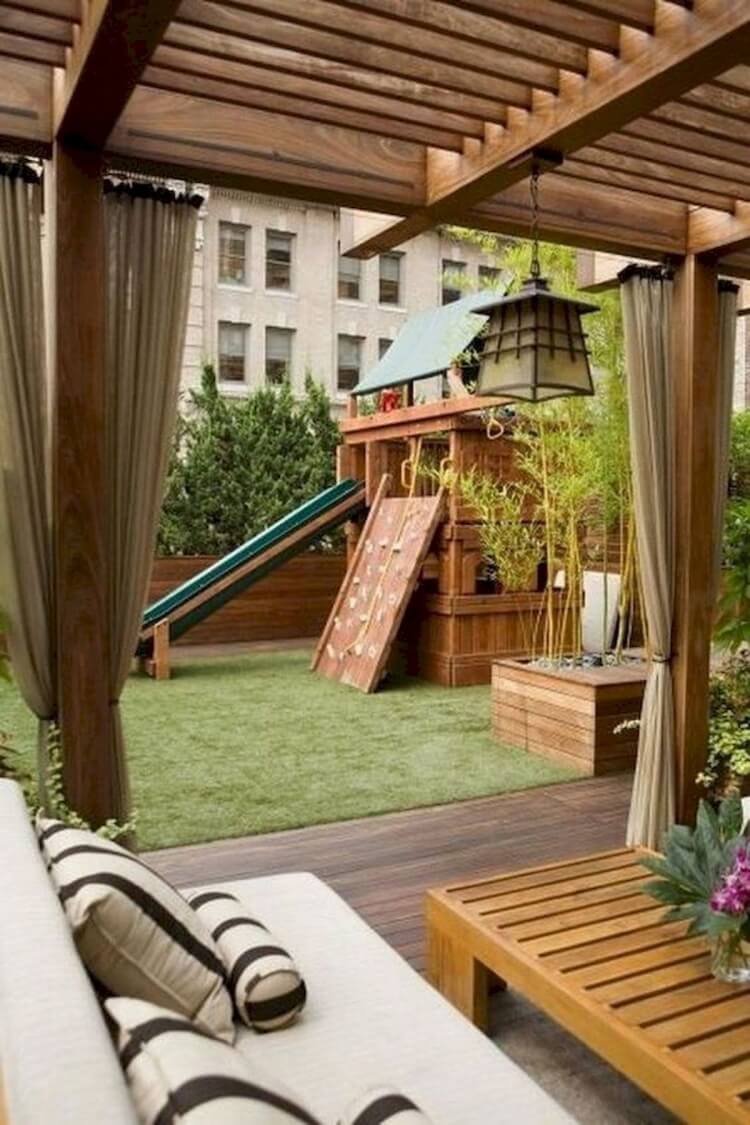 idée de déco pour pergola arranger aire jeux enfants