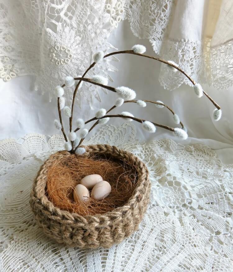 idée décoration table nid d'oiseau crochet
