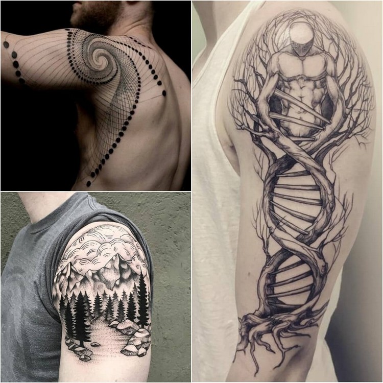 idées tatouages épaule homme styles variés sans couleur