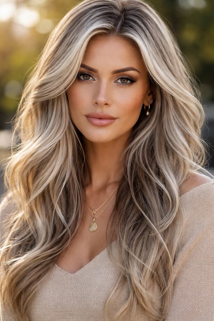 mèches grises effet naturel sur cheveux blonds femme