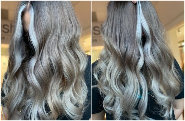 Mèches grises ou balayage sur les cheveux foncés et clairs