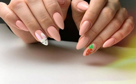 nail art paques lapin carotte ongles amande nude