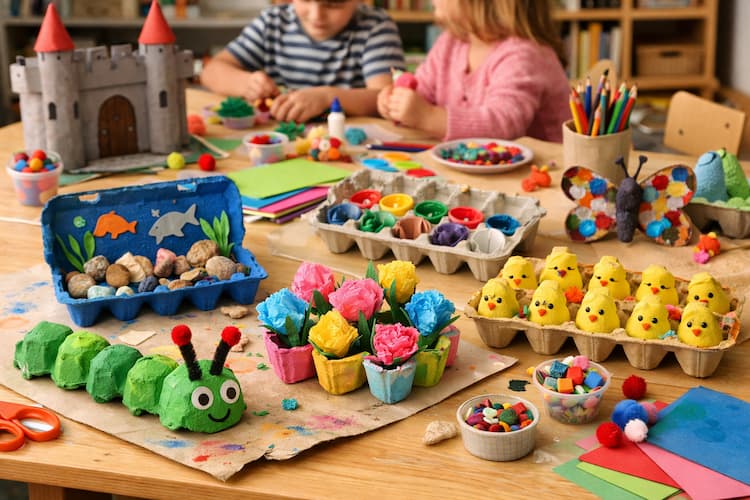 que faire avec des boîtes à œufs pour enfants pâques et printemps
