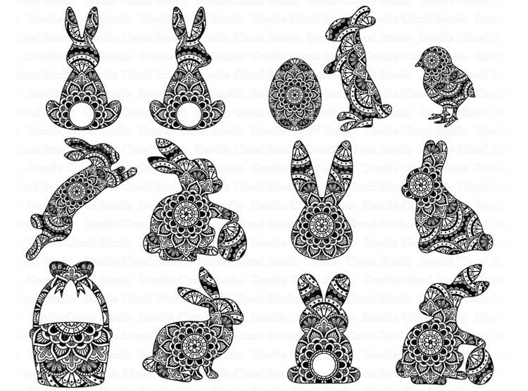 silhouettes lapins mandala coloriage paques pour adultes