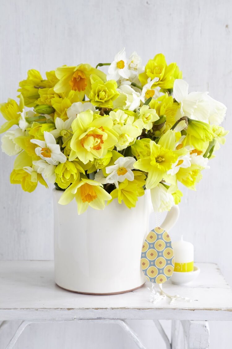vase fleurs printemps jonquilles jaunes blanches
