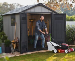 abri de jardin composite double porte rangement tondeuse