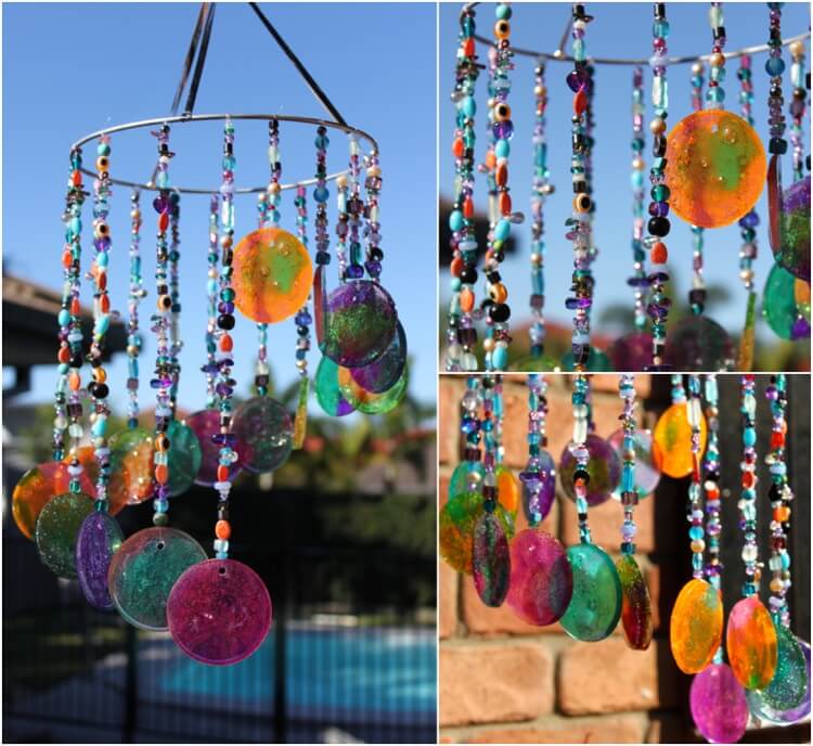 attrape soleil carillon eolien perles multicolores plastique