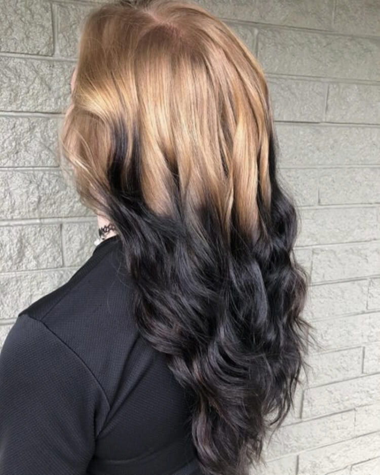 balayage renversé coloration cheveux cuivre noir