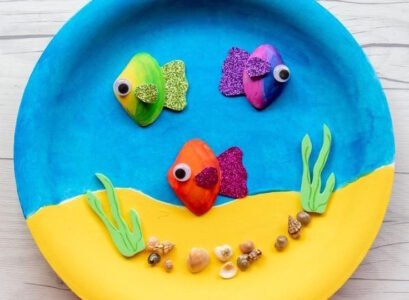 bricolage aquarium avec assiette papier poissons coquillages mer