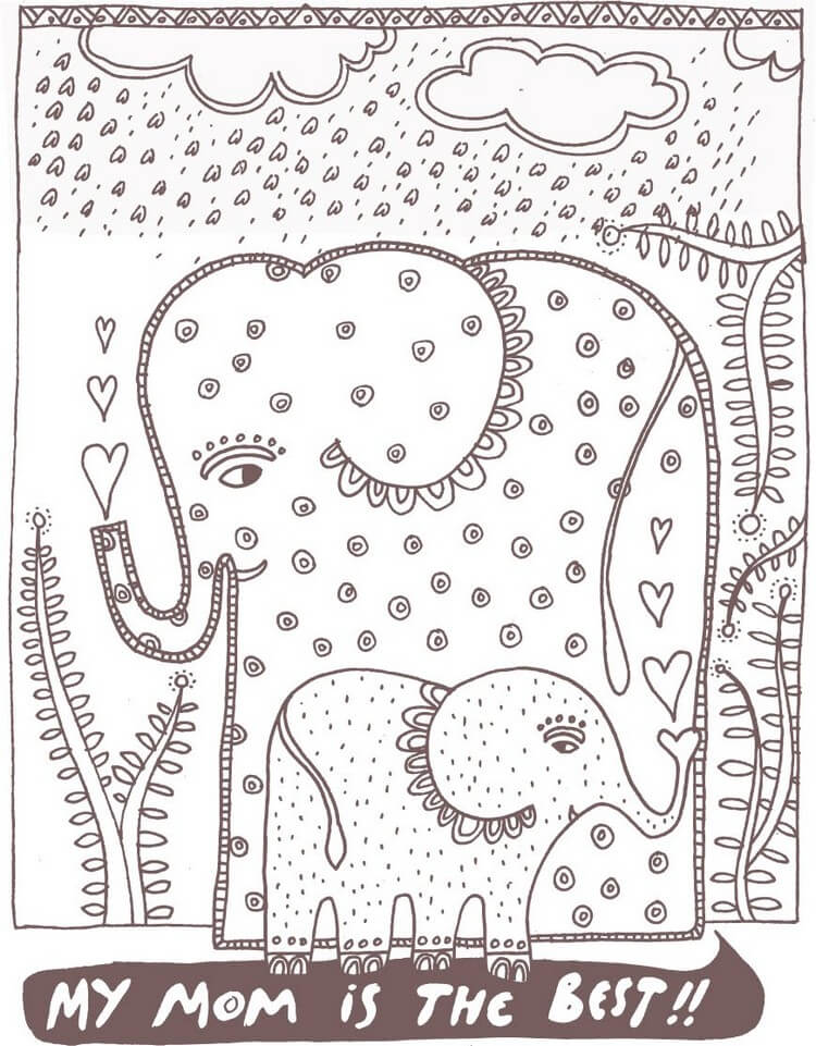 coloriage original fete des mères gratuit à imprimer dessin éléphants
