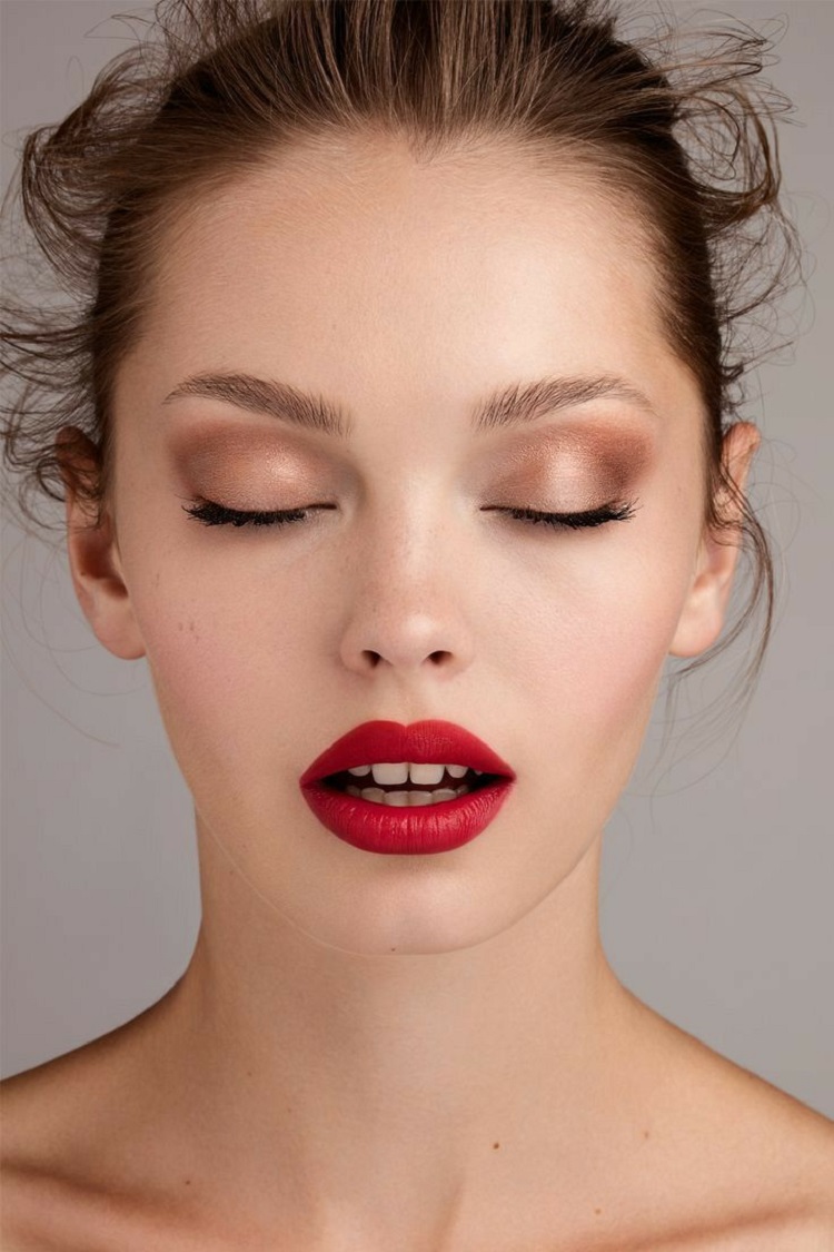 faire son maquillage de mariage soi même teint naturel lèvres rouge intense