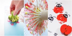 idées tutoriels peinture printemps maternelle objets recup fruits légumes