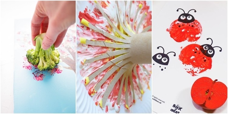 idées tutoriels peinture printemps maternelle objets recup fruits légumes