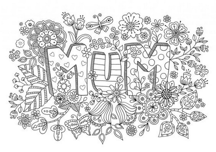 mot maman motifs floraux coloriage fete mères gratuit imprimer