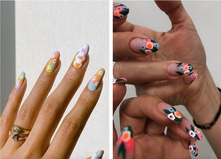 nail art fleur multicolores pour les jours estivales - festive look