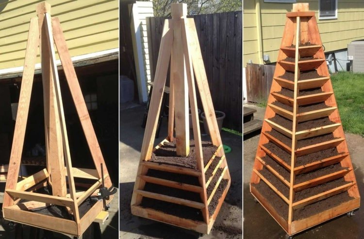 pyramide en bois pour cultiver fraisiers en hauteur projet diy facile