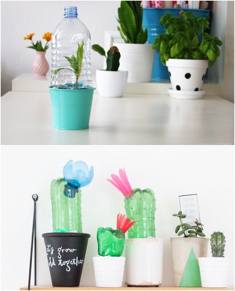 bricolage avec bouteille plastique pour le jardin et l'intérieur pots fleurs diy et récup