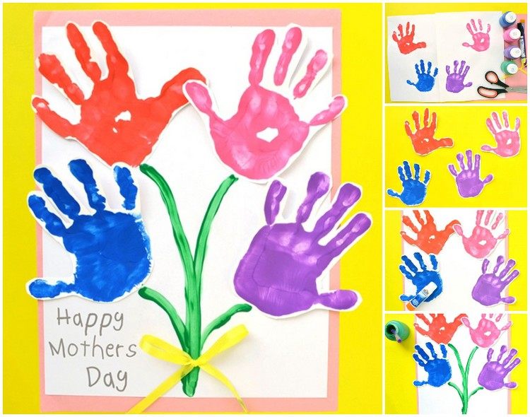 carte pour la fête des mères bouquet empreintes petites mains doigts
