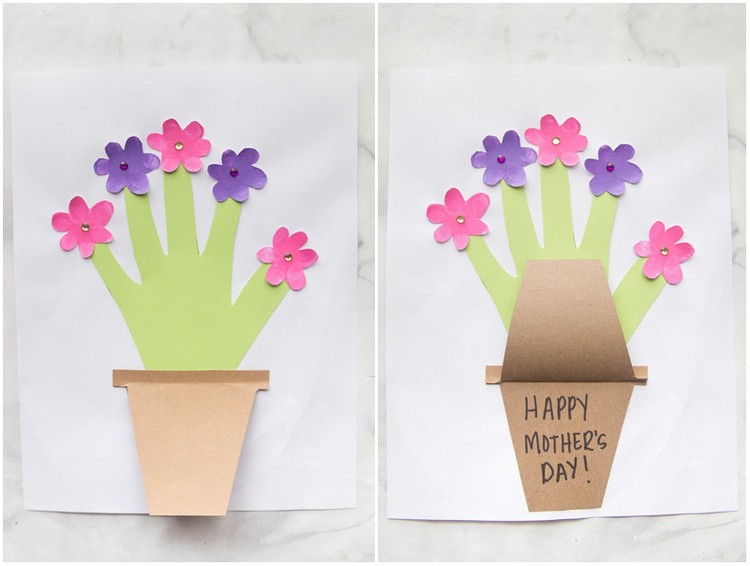 carte pour la fête des mères bricoler carte pot fleurs