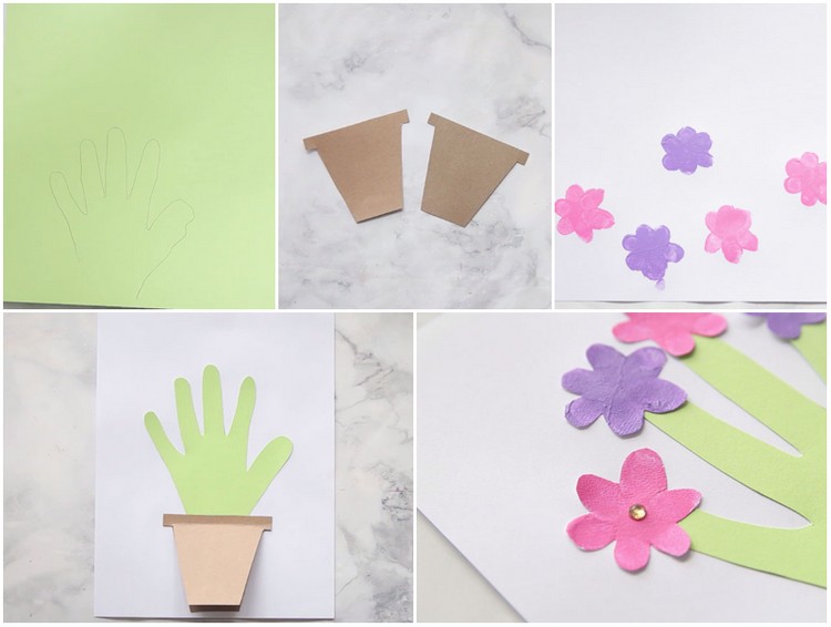 carte pour la fête des mères fabriquer jolies fleurs empreintes digitales