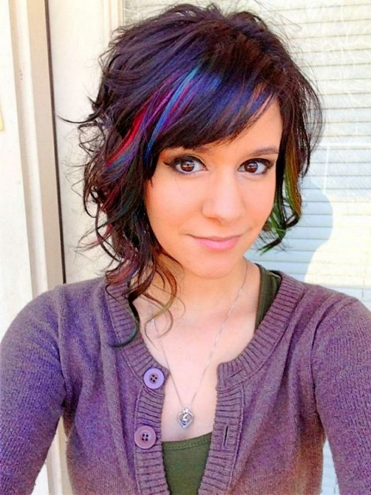 Short asymmetrical haircut with bold colorful highlights