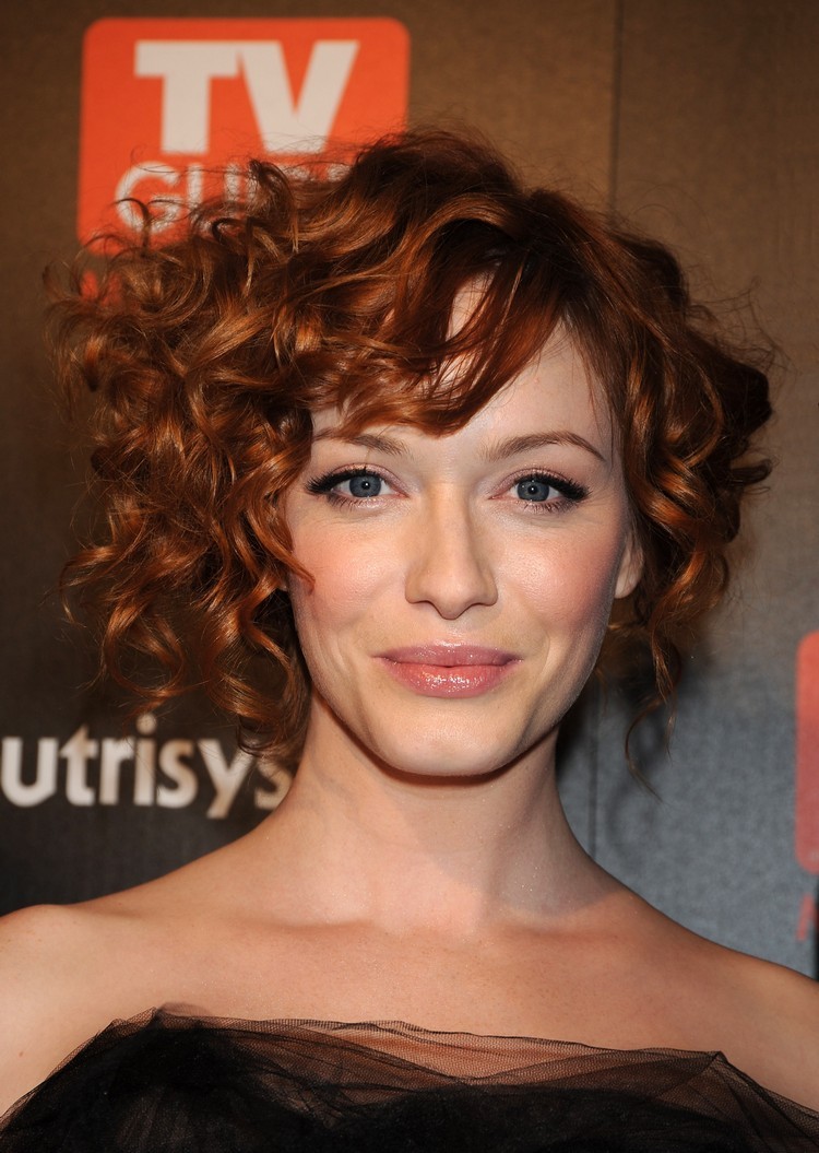 Christina Hendricks Asymmetric Short Copper Curly Haircut