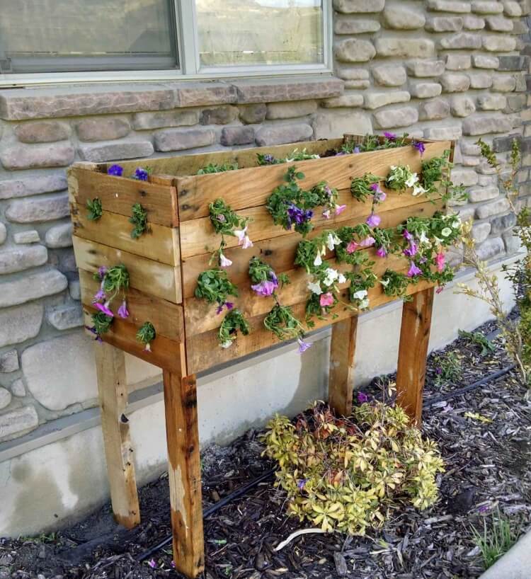 fabriquer une jardinière sirélevée en bois de palette pour plantes tombantes