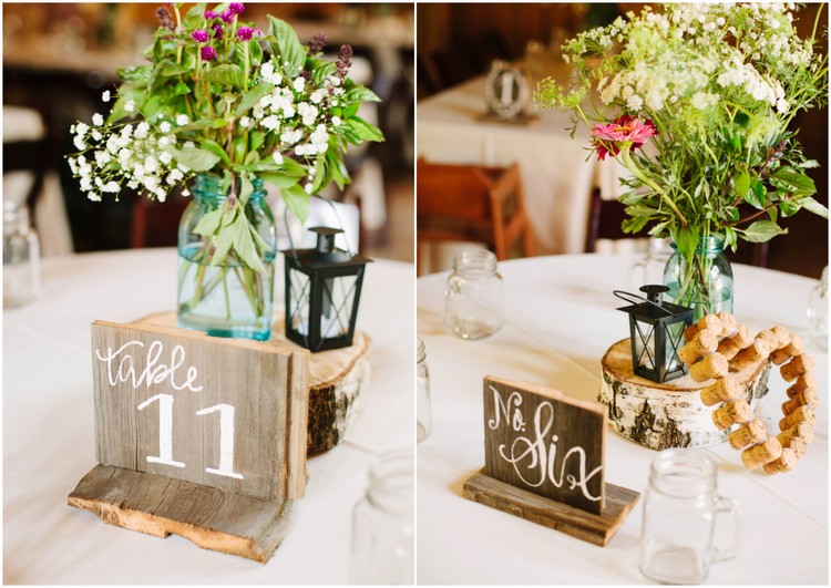 idées centre table mariage style champetre chic fleurs lanternes